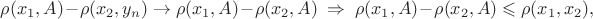 $\rho(x_1,A)-\rho(x_2,y_n)\to\rho(x_1,A)-\rho(x_2,A)\ \Rightarrow\ \rho(x_1,A)-\rho(x_2,A)\leqslant\rho(x_1,x_2),$