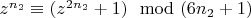 $z^{n_2}\equiv (z^{2n_2} + 1)\mod(6n_2 + 1)$