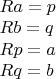 $\begin{array}{l}R a=p\\R b=q\\R p=a\\R q=b\end{array}$