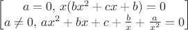 $$\begin{bmatrix}
a=0, \, x(bx^2+cx+b)=0 \\
a \ne 0, \, ax^2+bx+c+\frac{b}{x}+\frac{a}{x^2} =0
\end{bmatrix}$$