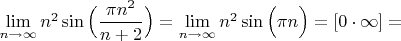 $\lim\limits_{n \to \infty}n^2\sin\Big(\dfrac{\pi n^2}{n+2}\Big)=\lim\limits_{n \to \infty}n^2\sin\Big(\pi n\Big)=[0\cdot \infty]=$