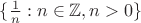 $\{\frac1n : n\in\mathbb Z, n > 0\}$