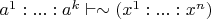 $a^1 : ... : a^k \vdash \sim (x^1 : ... : x^n)$