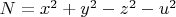 $N=x^2+y^2-z^2-u^2$