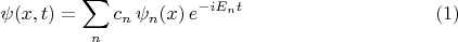 $$\psi(x,t)=\sum_{n}c_n\,\psi_n(x)\,e^{-iE_nt}\, \eqno (1)$$