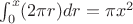 $\int_0^x(2\pi r)dr=\pi x^2$