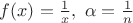 $f(x)=\frac1x, \ \alpha=\frac1n$