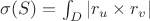 $\sigma(S)=\int_D |r_u \times r_v|$