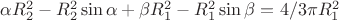 $\alpha R_2^2-R_2^2\sin{\alpha}+\beta R_1^2-R_1^2\sin{\beta}=4/3 \pi R_1^2$