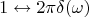 $$1\leftrightarrow 2\pi\delta(\omega)$$