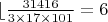 $\lfloor \frac{31416}{3 \times 17 \times 101} \right\rfloor = 6$