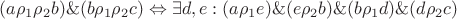 $(a \rho_1\rho_2 b) \& (b \rho_1\rho_2 c) \Leftrightarrow \exists d, e: (a \rho_1 e) \& (e \rho_2 b) \& (b \rho_1 d) \& (d \rho_2 c)$