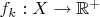 $f_k:X\to\mathbb{R}^+$