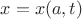 $x=x(a,t)$