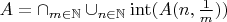$A=\cap_{m\in\mathbb N}\cup_{n\in\mathbb N}{\rm int}(A(n,\frac1m))$