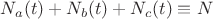 $N_a(t)+N_b(t)+N_c(t)\equiv N$