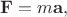 $\mathbf{F}=m\mathbf{a},$