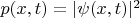 $p(x,t)=|\psi(x,t)|^2$