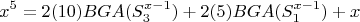 $$x^5 =2(10)BGA(S_{3}^{x-1})+2(5)BGA(S_{1}^{x-1})+x$$