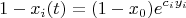 $$1-x_i(t)=(1-x_0)e^{c_i y_i}$$