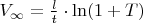 $V_{\infty} = \frac l t \cdot \ln (1 + T)$