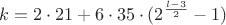 $$     k = 2\cdot21 + 6\cdot{35}\cdot(2^ {\frac{l-3}2}       -1)$$