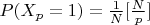 $P(X_p=1)= \frac {1}{N}[\frac{N}{p}]$