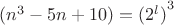 $(n^3-5 n+10)={(2^l)}^3$