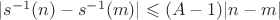 $|s^{-1}(n)-s^{-1}(m)| \leqslant (A-1)|n-m|$