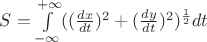 $\LARGE S=\int\limits_{-\infty}^{+\infty}((\frac{dx}{dt})^2+(\frac{dy}{dt})^2)^{\frac{1}{2}}dt$