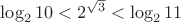$\log _2 10 < 2^{\sqrt{3}}<\log_2 11$