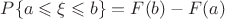 $P\{a\leqslant\xi\leqslant b\} = F(b)-F(a)$