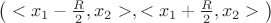 $\big(<x_1-\frac{R}{2},x_2>,<x_1+\frac{R}{2},x_2>\big)$