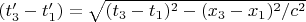 $(t_3'-t_1') = \sqrt{(t_3-t_1)^2 - (x_3-x_1)^2/c^2}$