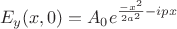 $$E_y(x,0)=A_0 e^{\frac{-x^2}{2a^2}-i p x}$$
