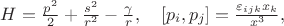 $H=\frac{p^2}{2}+\frac{s^2}{r^2}-\frac{\gamma}{r},\quad [p_i,p_j]=\frac{\varepsilon_{ijk}x_k}{x^3},$