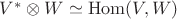 $V^*\otimes W\simeq \operatorname{Hom}(V,W)$