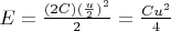 $E=\frac{(2C)(\frac{u}{2})^2}{2}=\frac{Cu^2}{4}$