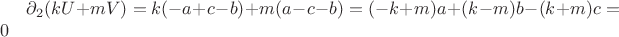 $\partial_{2}(kU+mV)=k(-a+c-b)+m(a-c-b)=(-k+m)a+(k-m)b-(k+m)c=0 $