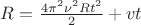$R=\frac {4\pi^2\nu^2Rt^2} 2+vt$