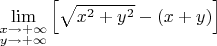 $\lim \limits_{\substack{x\to +\infty \\ y\to +\infty }}\left[\sqrt{x^2+y^2}-(x+y)\right]\