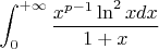 $\displaystyle\int_0^{+\infty}\dfrac{x^{p-1}\ln^2 x dx}{1+x}$