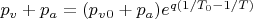$p_{v}+p_{a} = (p_{v}_0+p_{a})e^{q(1/T_0-1/T)}$
