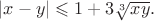 $|x-y|\leqslant 1+3\sqrt[3]{xy}. $