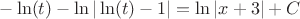 $-\ln(t)-\ln|\ln(t)-1|=\ln|x+3|+C$