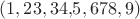 $(1,23, 34{,}5, 678,9)$