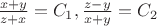 $\frac{x+y}{z+x}=C_1, \frac{z-y}{x+y}=C_2$