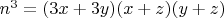 $n^3=(3x+3y)(x+z)(y+z)$