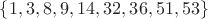 $\{1, 3, 8, 9, 14, 32, 36, 51, 53\}$