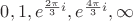 $0,1,e^{\frac{2\pi}{3}i},e^{\frac{4\pi}{3}i},\infty$